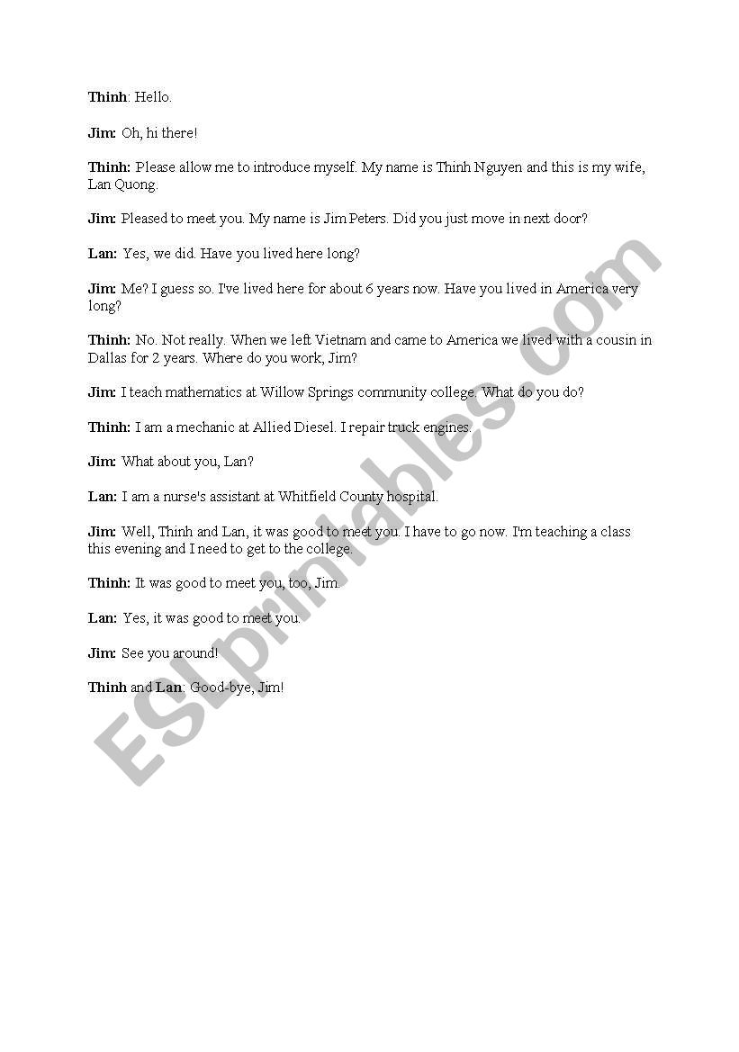 Conversation / Introductions worksheet