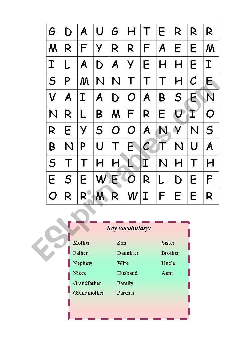 Family Word Search worksheet