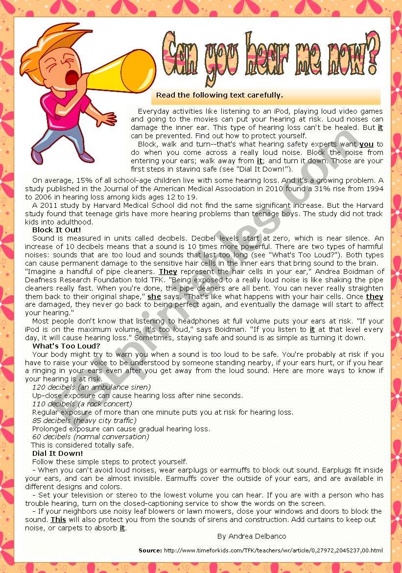 Can you hear me now? worksheet