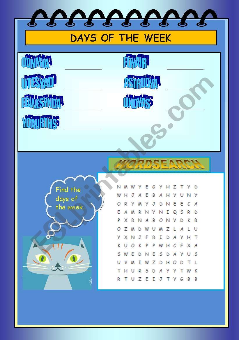 Days of the week worksheet
