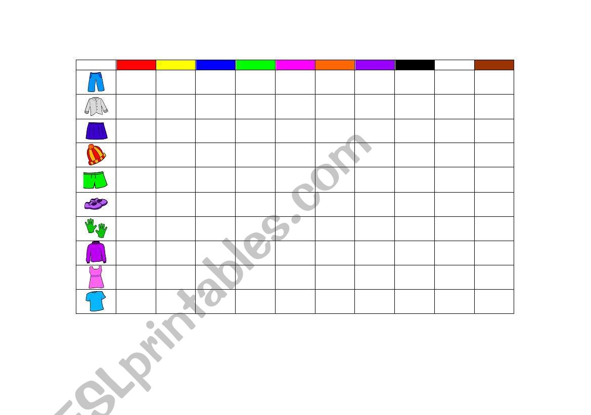 clothes/color battleship worksheet