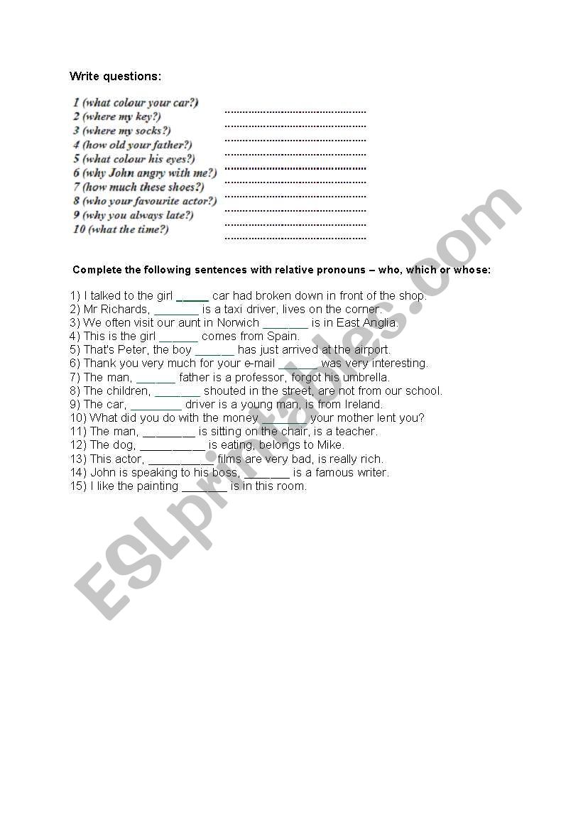 Question words worksheet