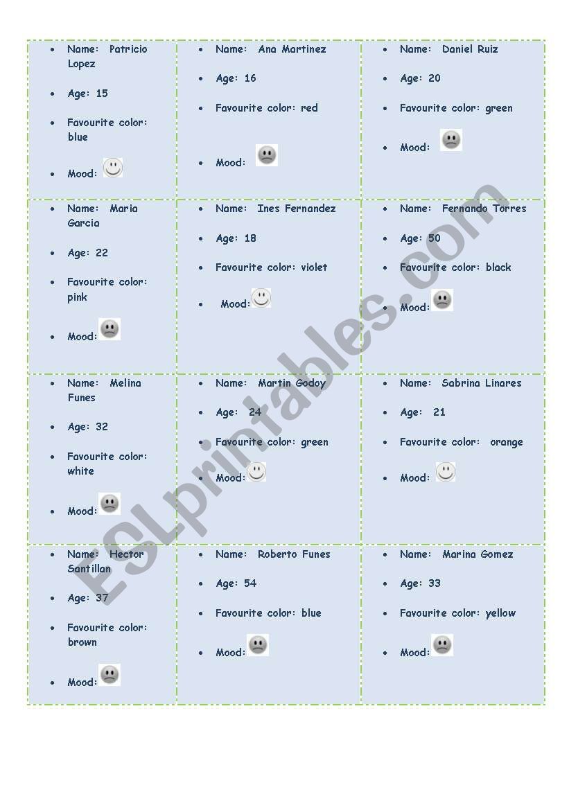 ROLE PLAY CARDS worksheet