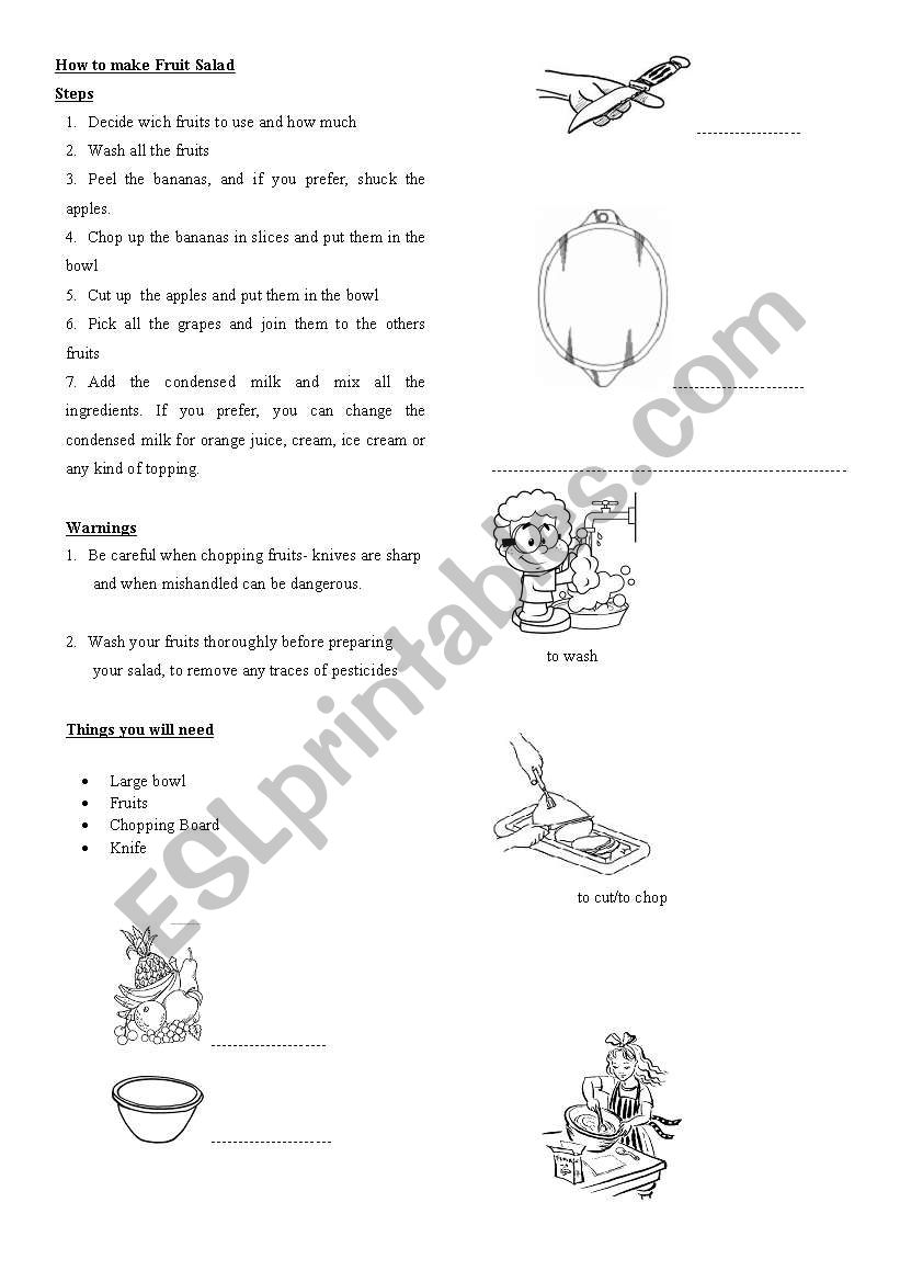 How to make fruit salad worksheet