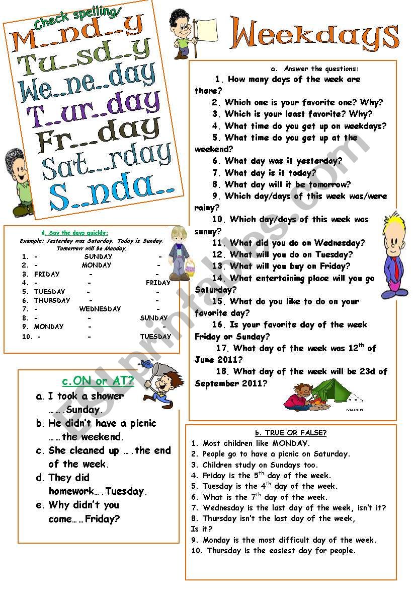 WEEKDAYS learning exercises. worksheet