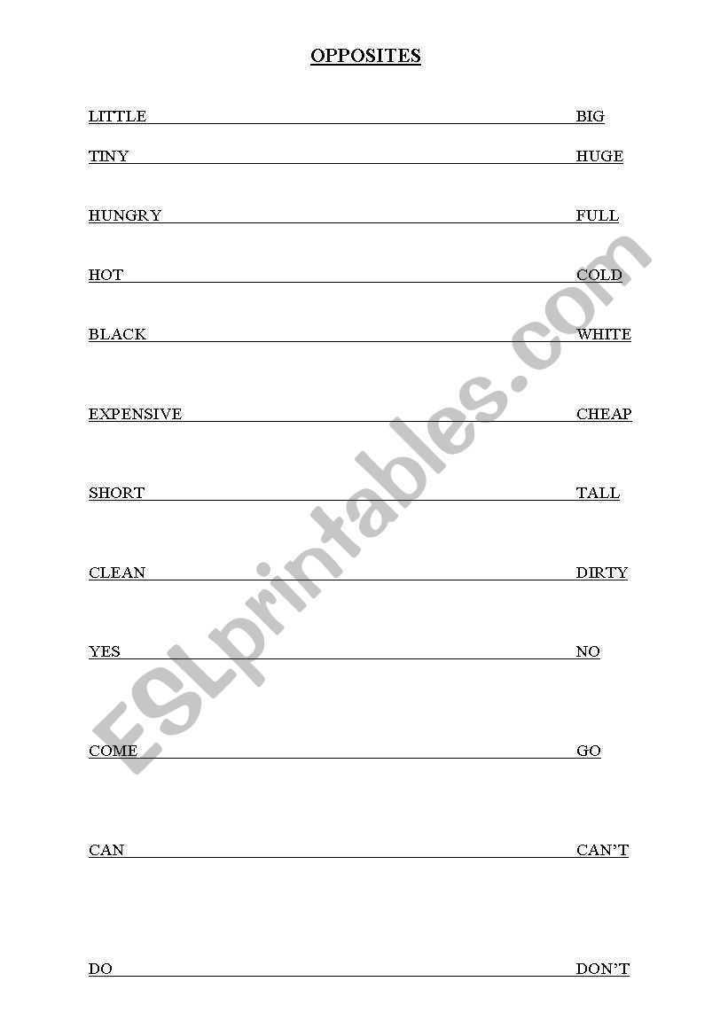 OPPOSITES worksheet