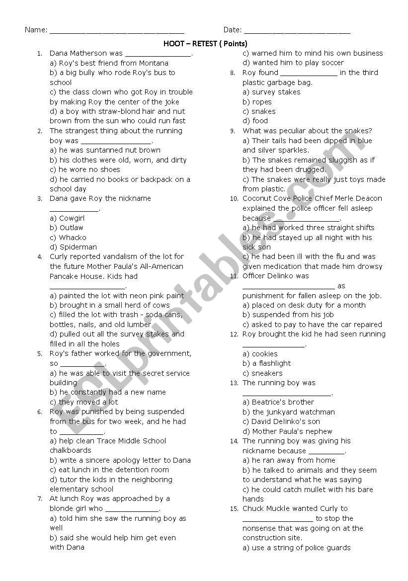 Hoot worksheet