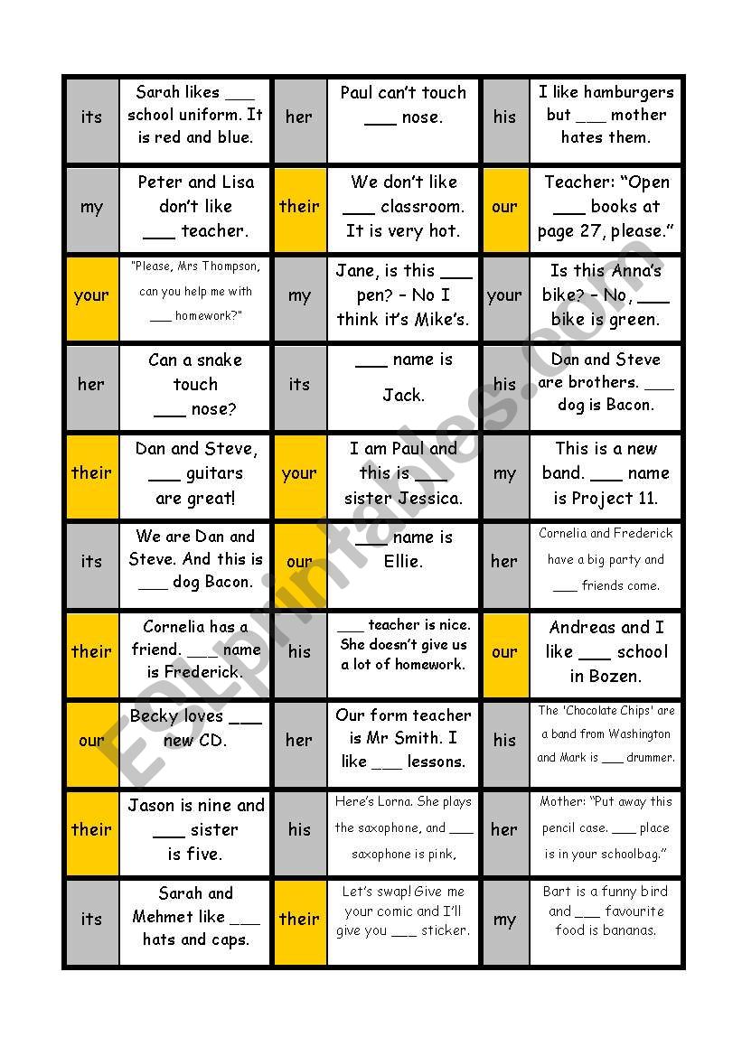 Grammar domino (possessive pronouns)