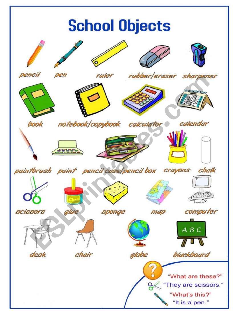 School Objects-Pictionary worksheet
