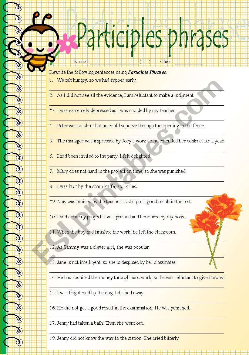 Rewrite Sentences In Participle Phrases ESL Worksheet By Steptong