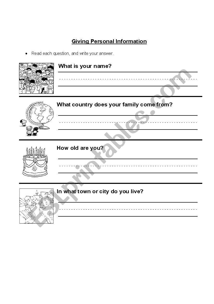 Giving Personal Information worksheet