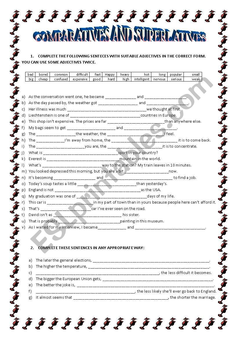 Comparatives and Superlatives worksheet