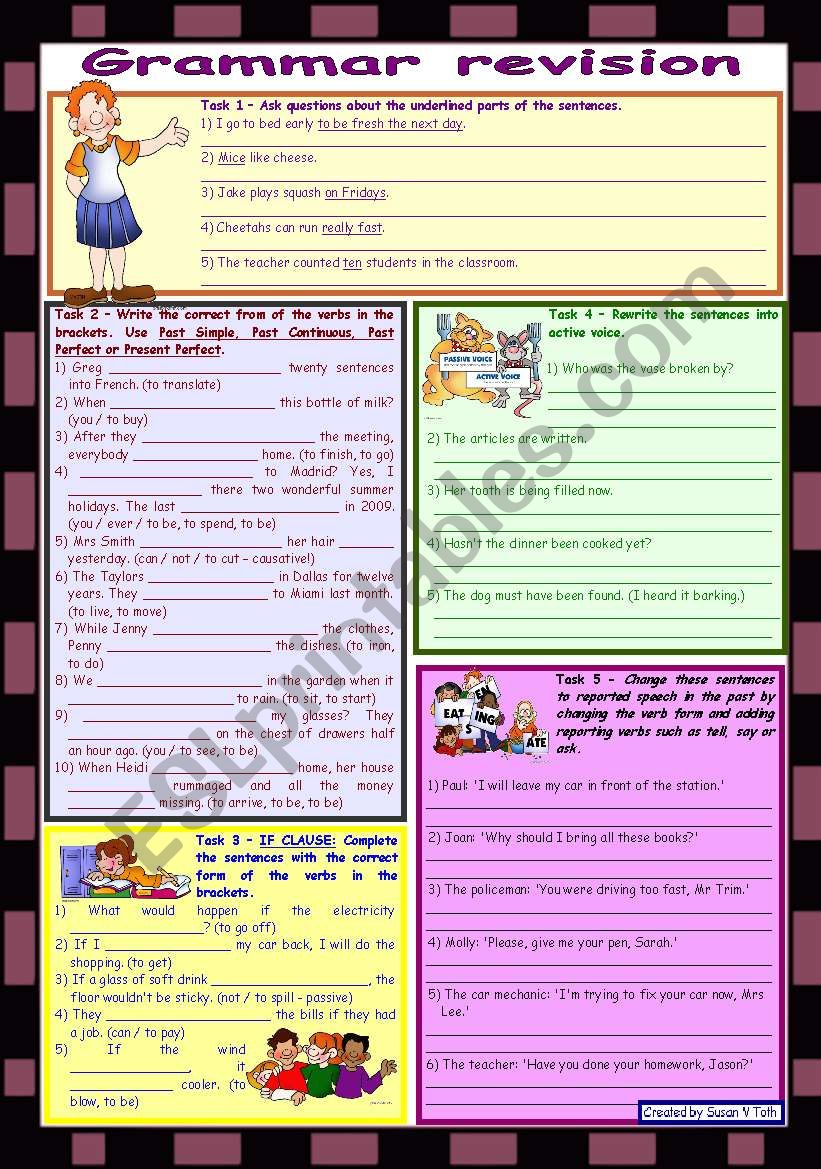 Grammar revision 5 *** 5 tasks *** for intermediate, upper-intermediate level *** 30 minute-test *** with key *** B&W version