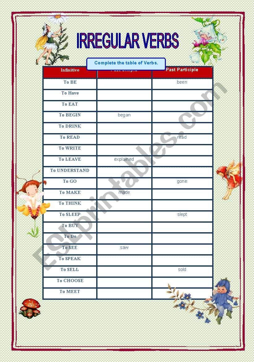 Irregular verbs worksheet