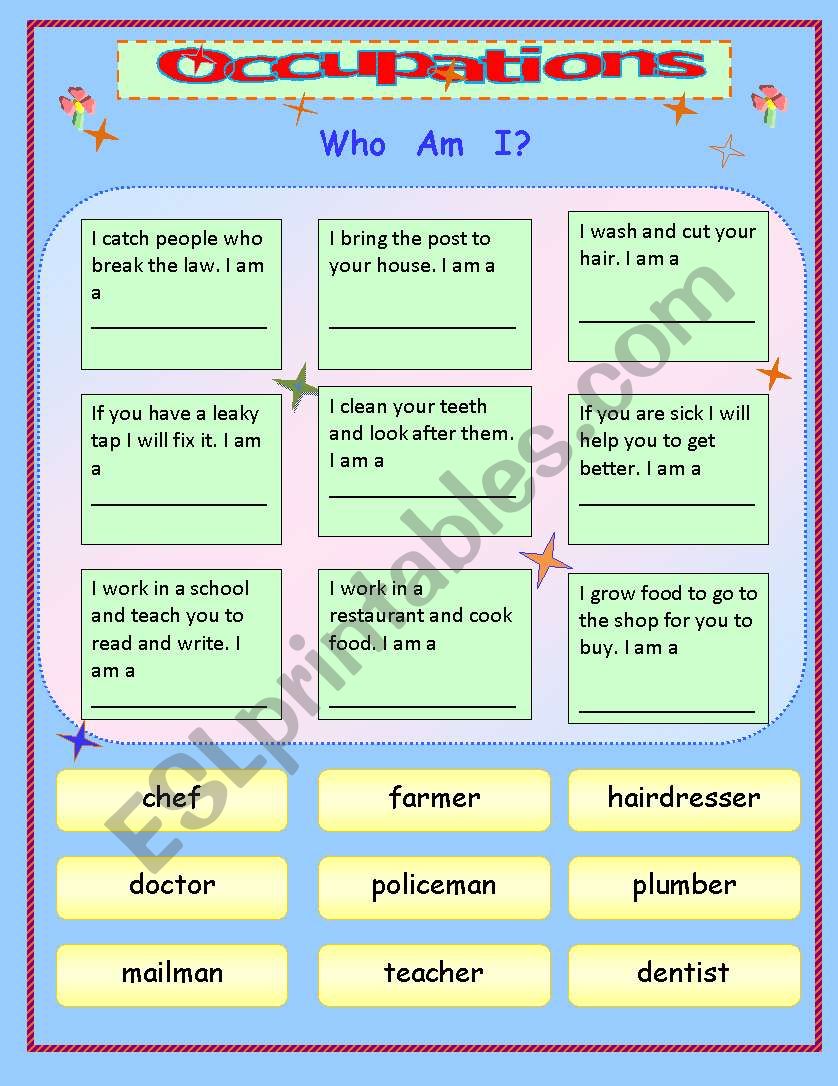 Occupations worksheet