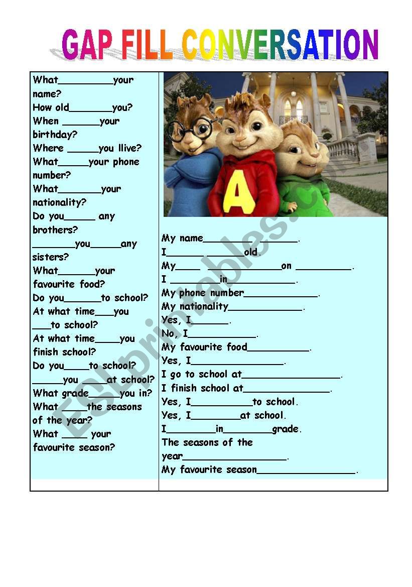 gap fill conversation worksheet