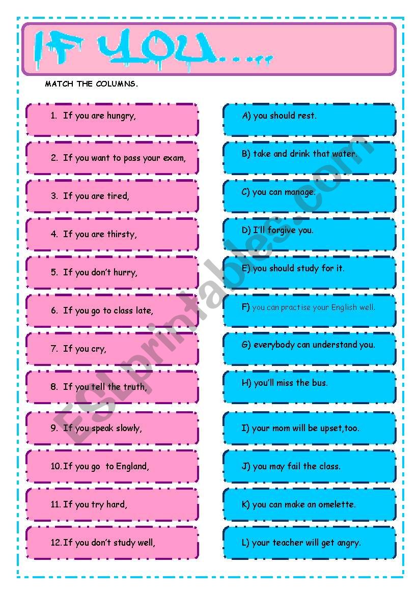 Matching conditions. If Clauses Type 1 Worksheets. If when Worksheets. If Clauses Worksheets. If Clause 1 Worksheet.