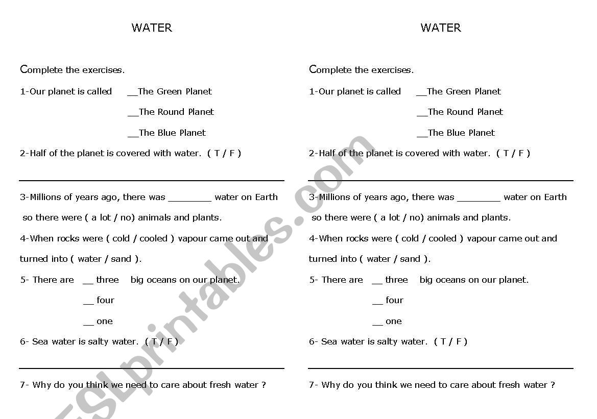 Facts about water worksheet