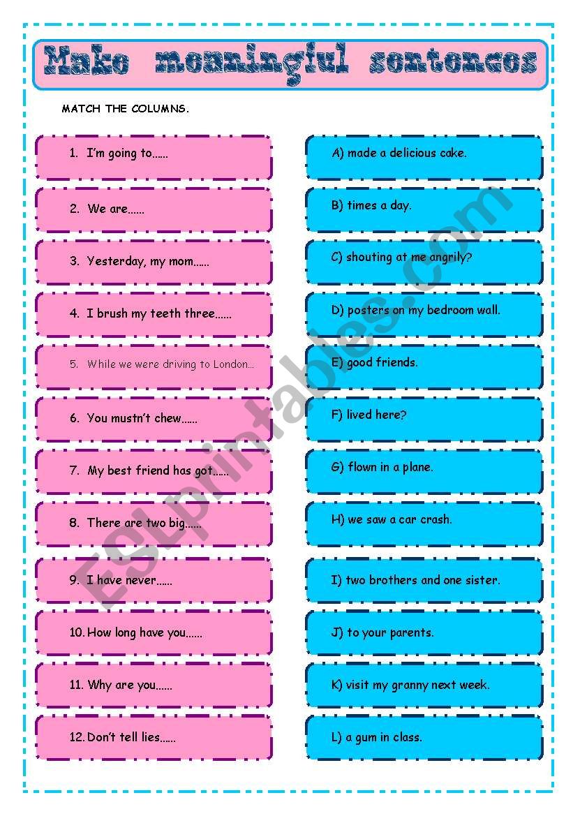 Make Meaningful Sentences ESL Worksheet By Nergisumay