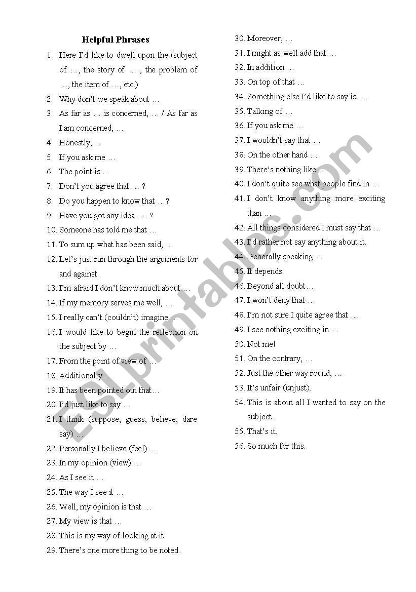 Useful Phrases worksheet