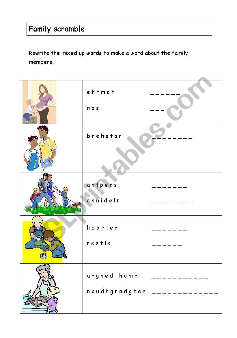 Family scramble worksheet