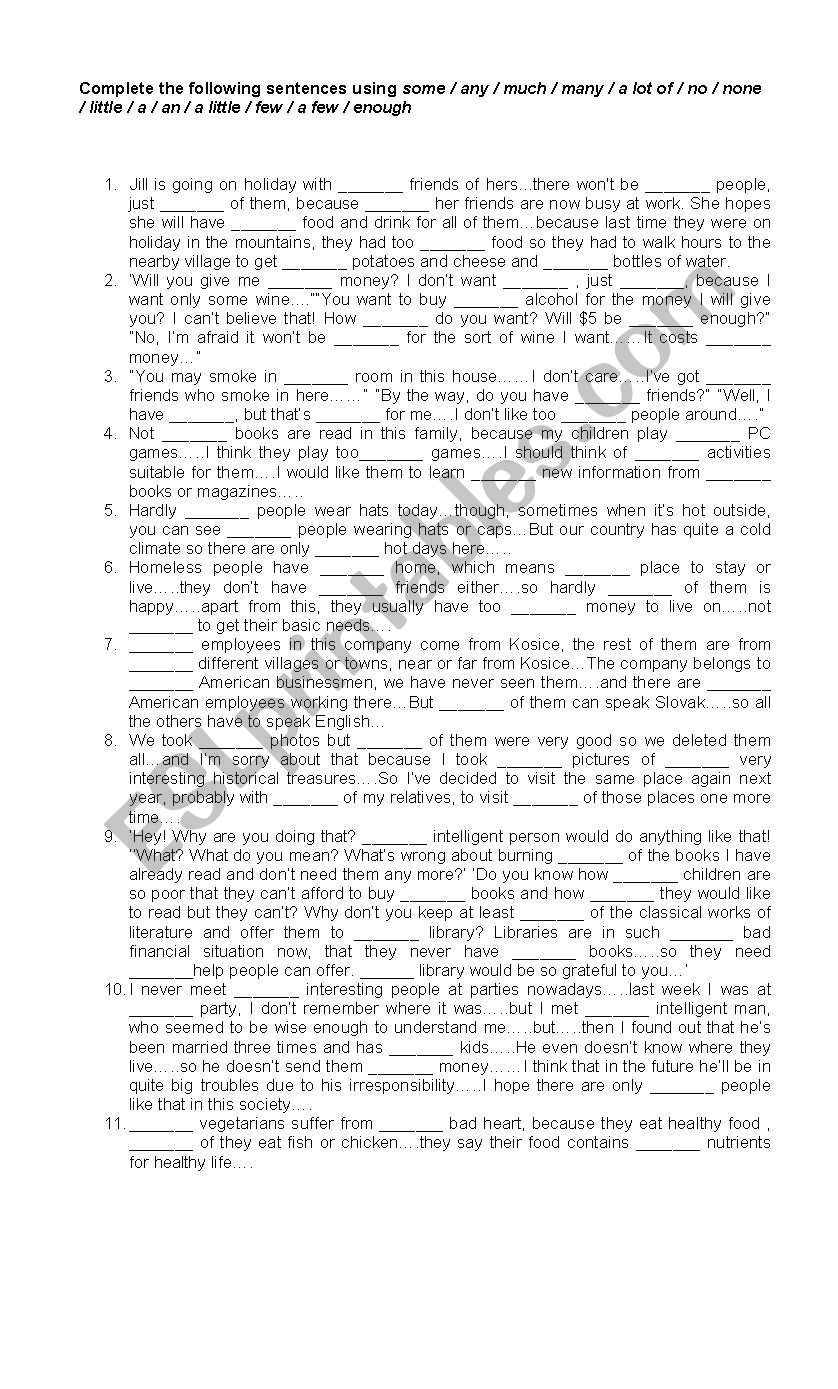 Quantifiers worksheet