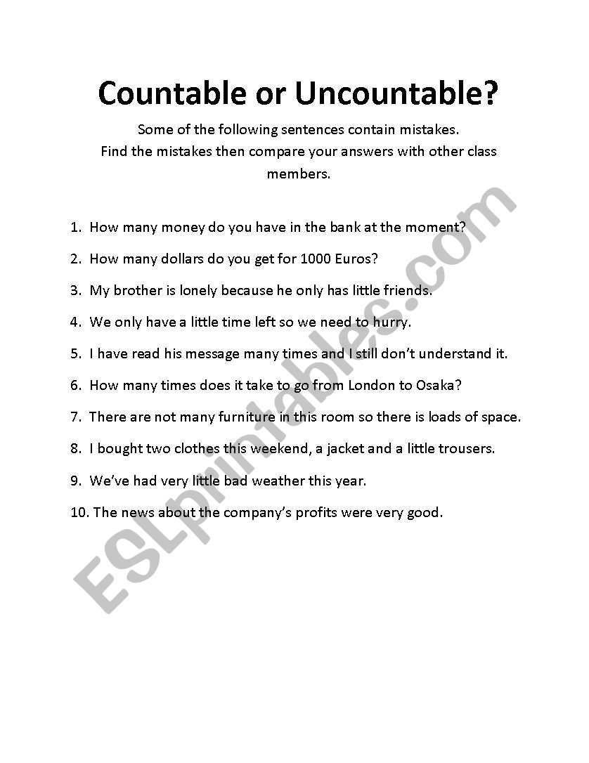 countable or uncountable nouns