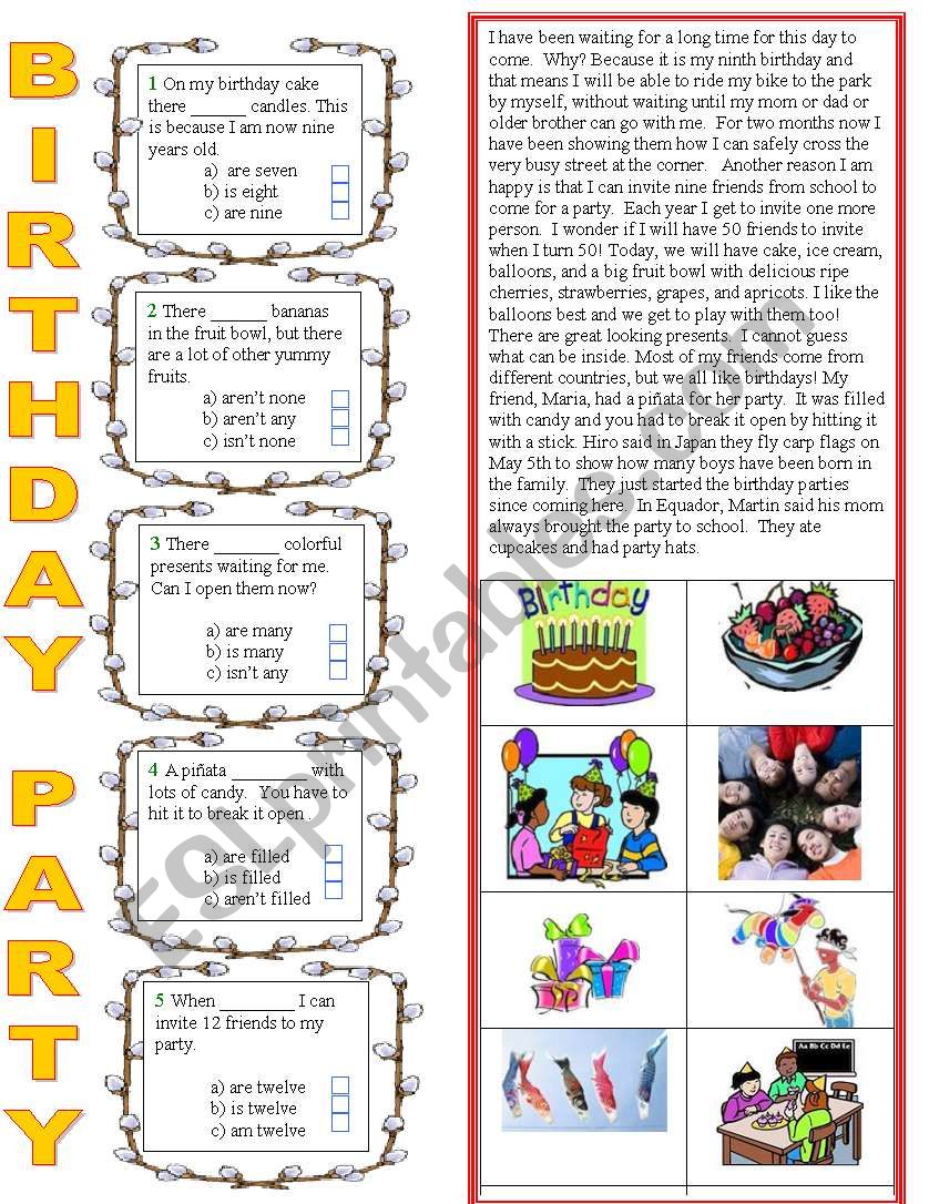 Birthday Party- two pages worksheet