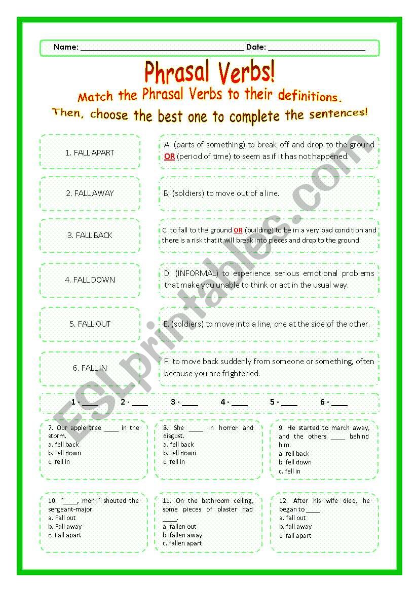 > Phrasal Verbs Practice 30! > --*-- Definitions + Exercise --*-- BW Included --*-- Fully Editable With Key!