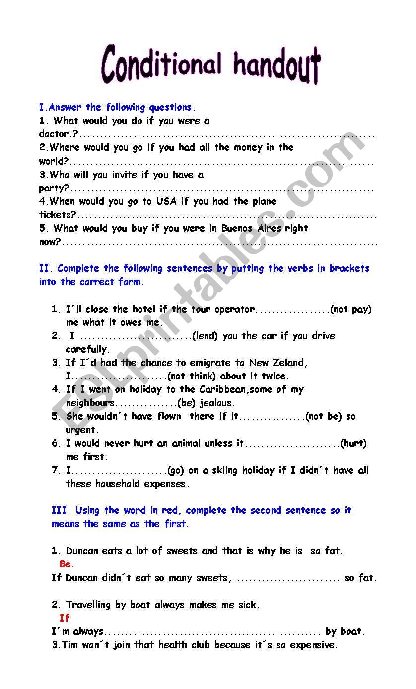 conditional exercises worksheet