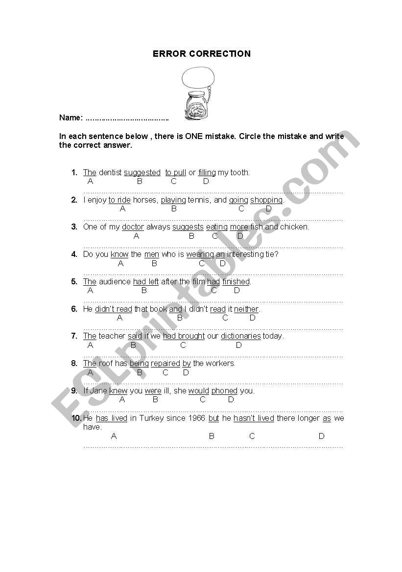 error correction worksheet