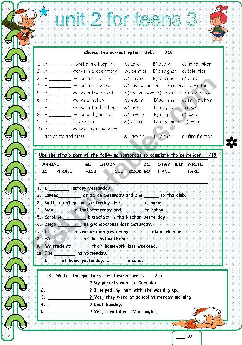 Past Simple Regular e Irregular Verbs, Jobs