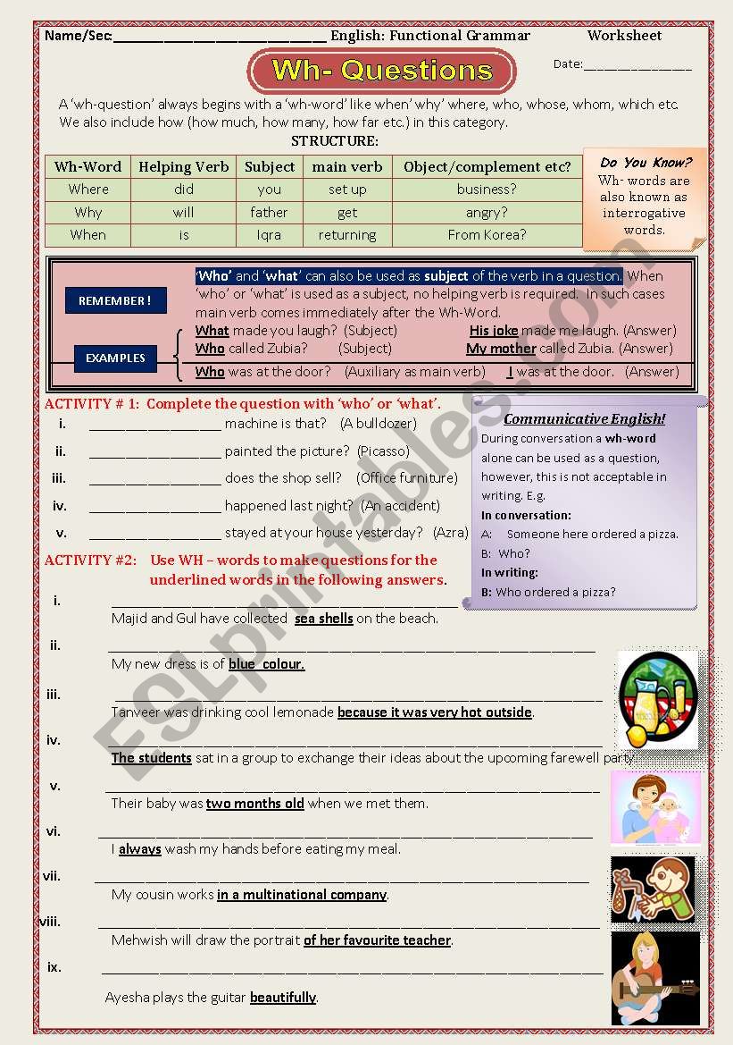 wh questions worksheet