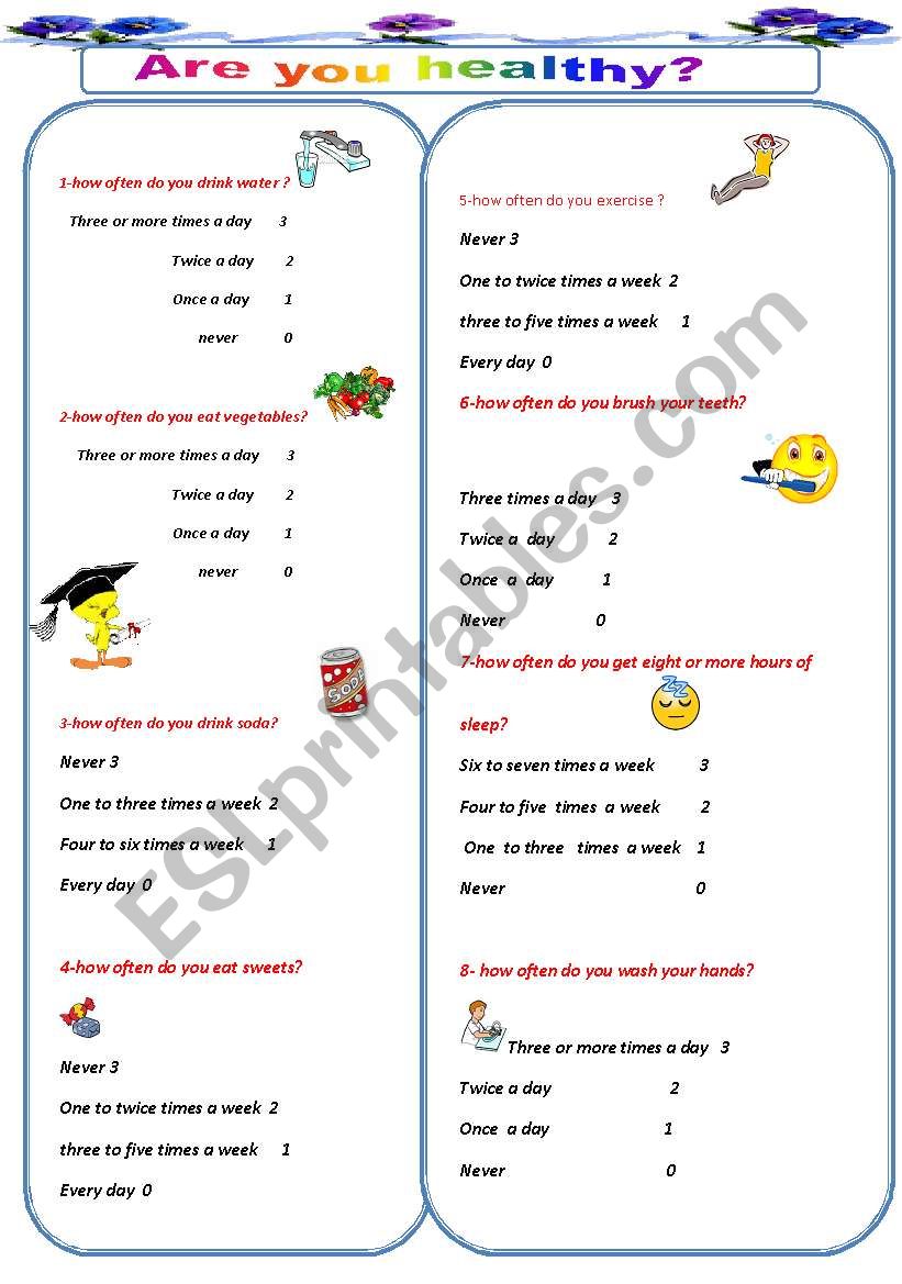 how healthy are you ? worksheet