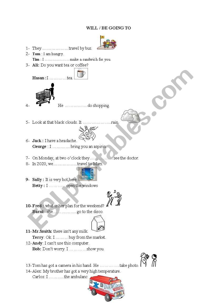 WILL / GOING TO EXERCISE worksheet