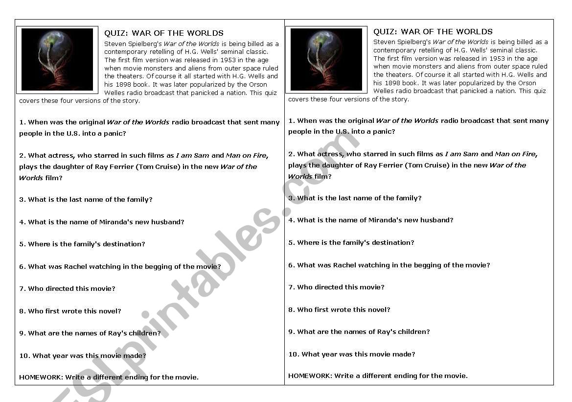 war of the words worksheet