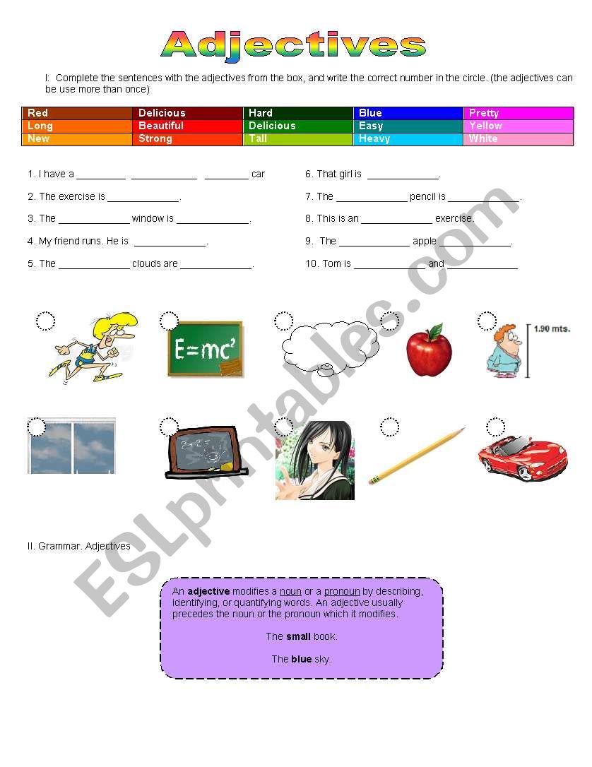 Adjectives WSS worksheet