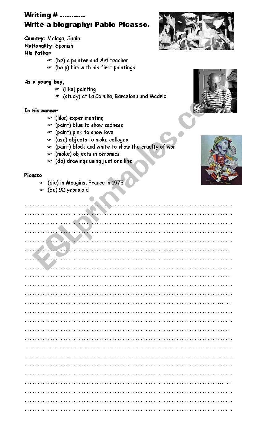 Writing a biography worksheet