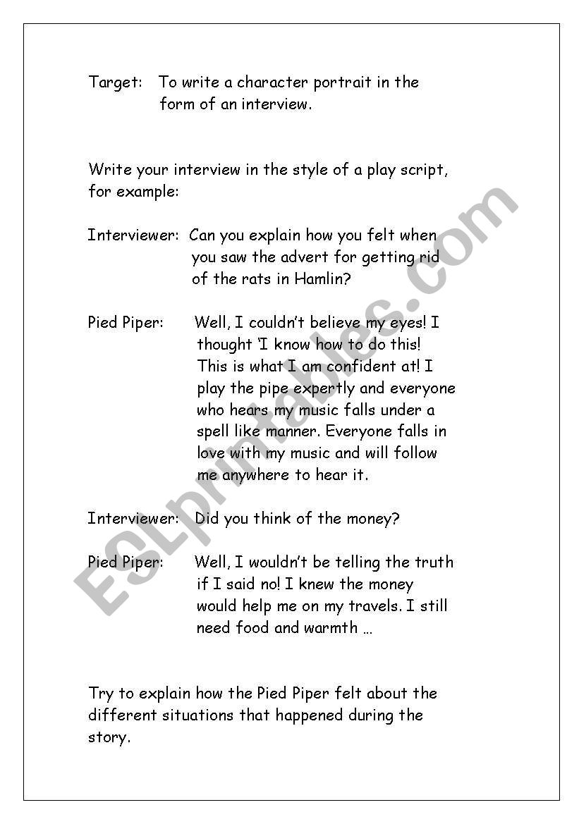 Pied Piper interview worksheet