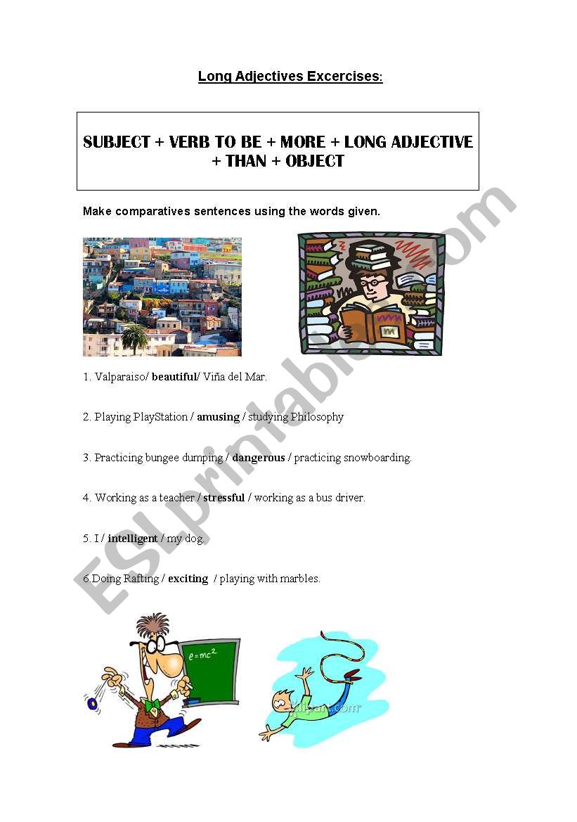 comparatives long adjectives worksheet