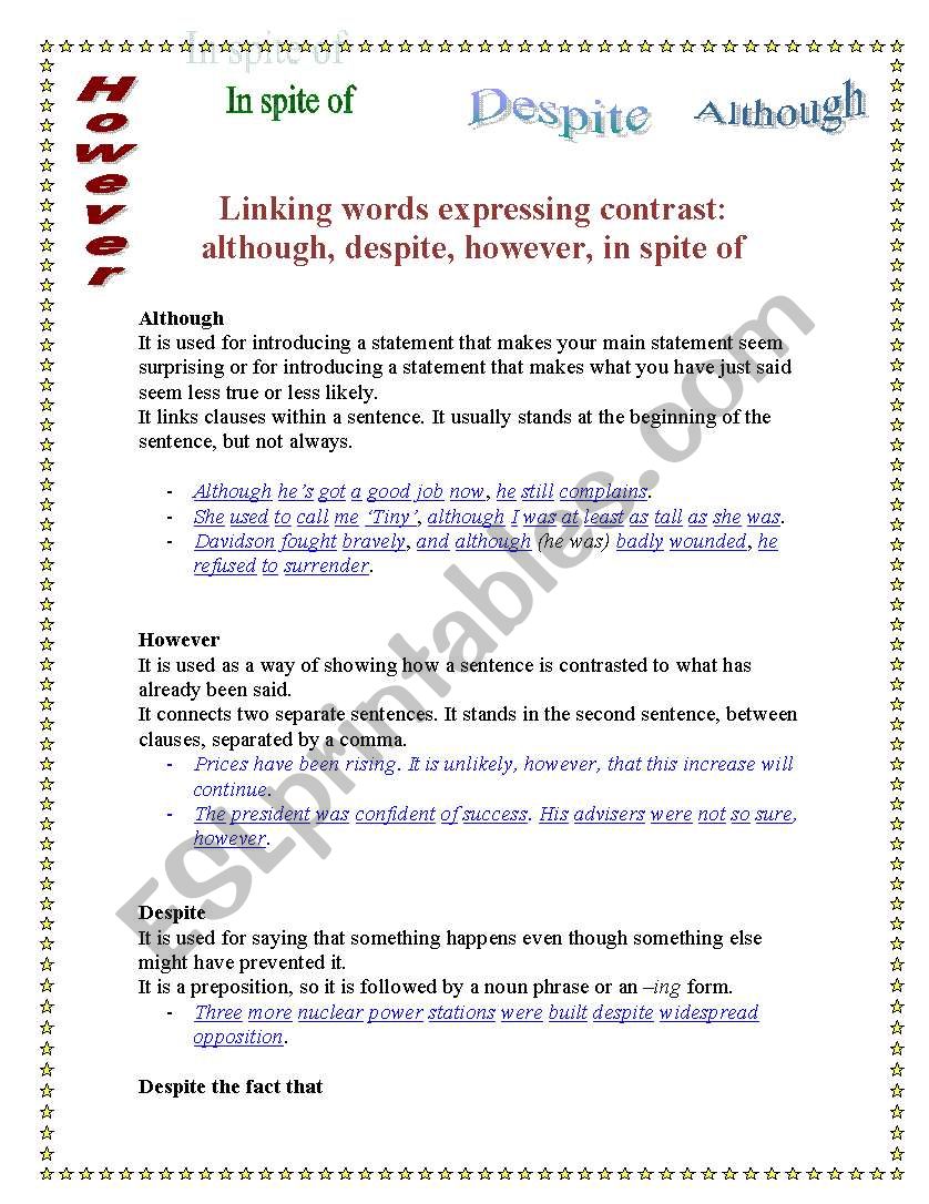 linking wordsexpressing contrast