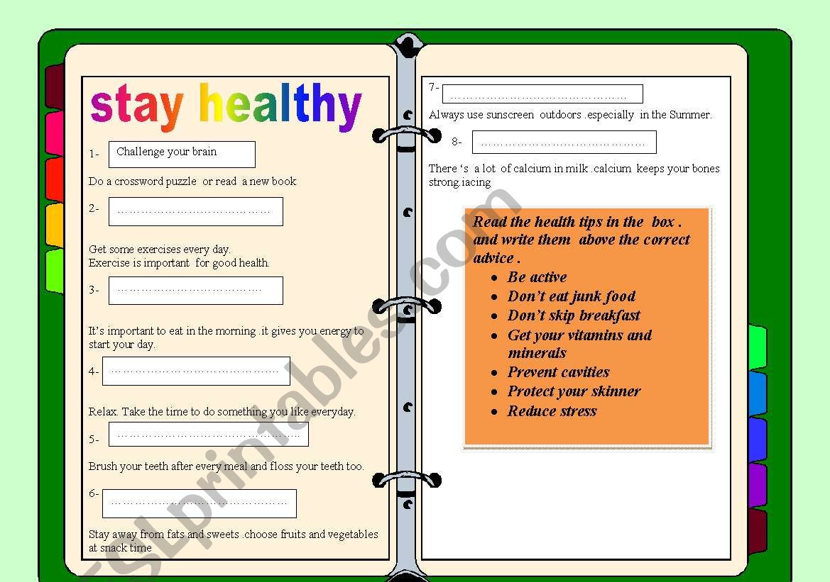 teen health tips worksheet