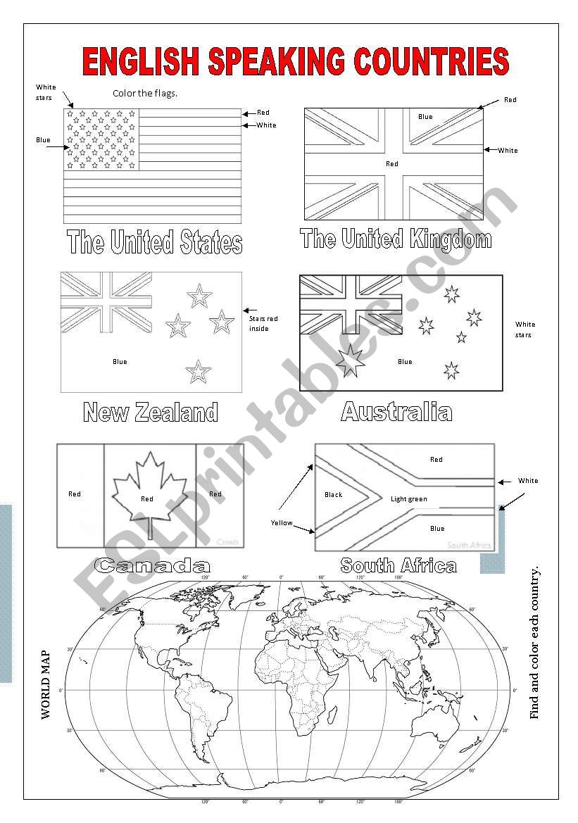 English Speaking Countries worksheet