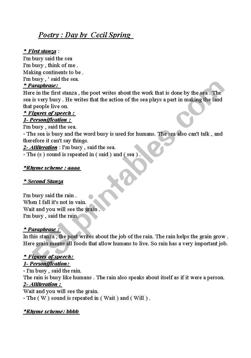 the poem day worksheet