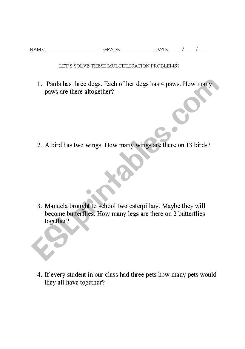 multiplication problems worksheet