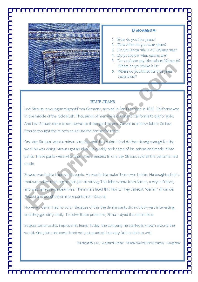 Blue Jeans worksheet