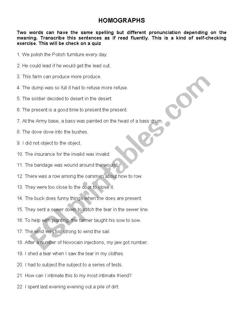 homographs worksheet