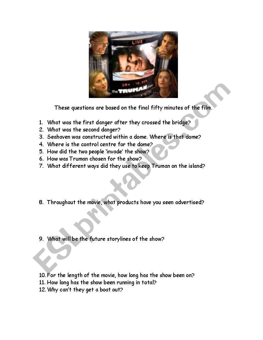 The Truman Show Part 2 worksheet