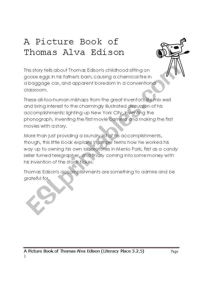 THOMAS ALBA EDISON worksheet