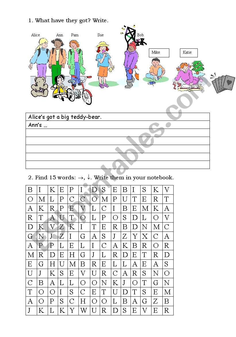 Toys worksheet